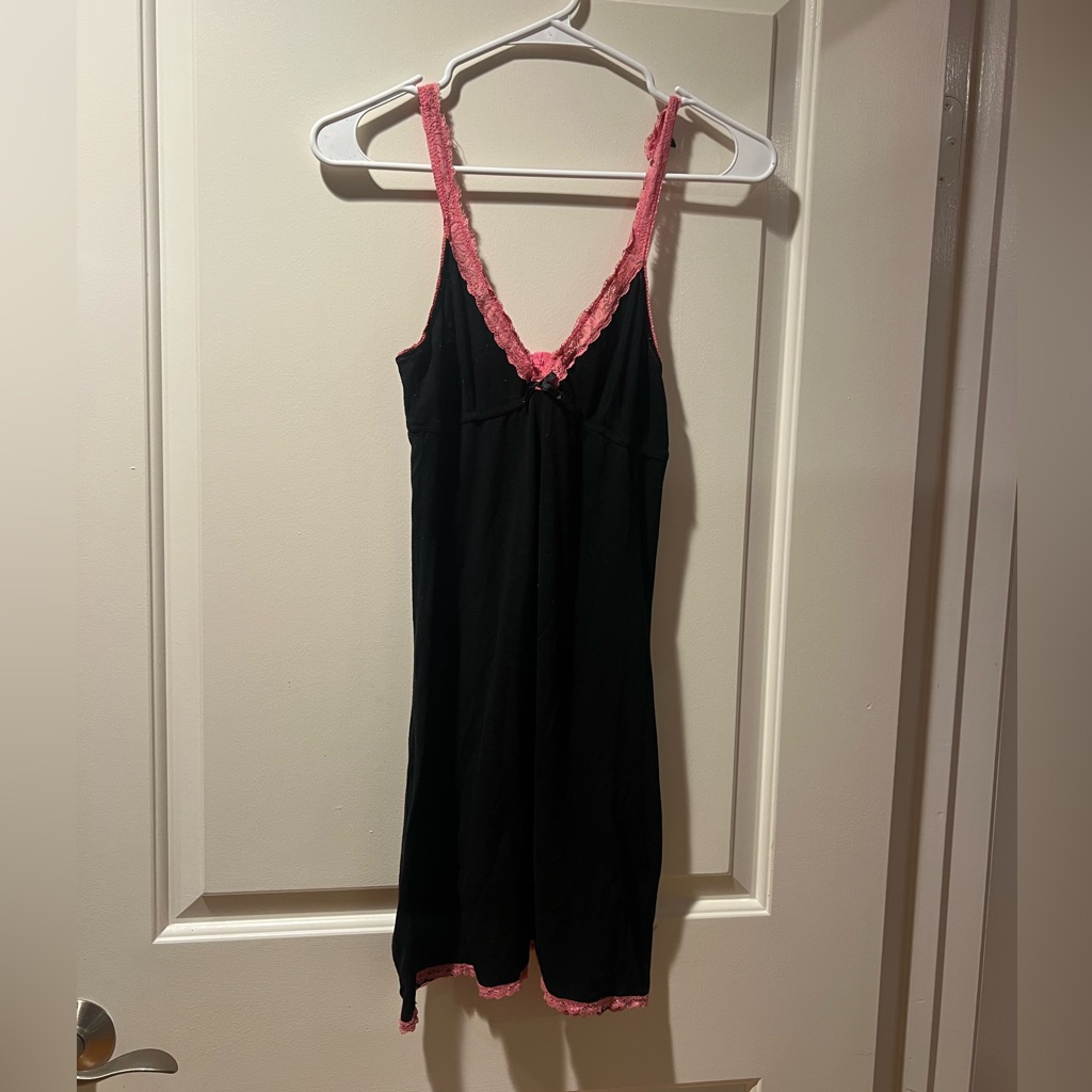 Honeydew Intimates Black Cotton Chemise With Pink Lace